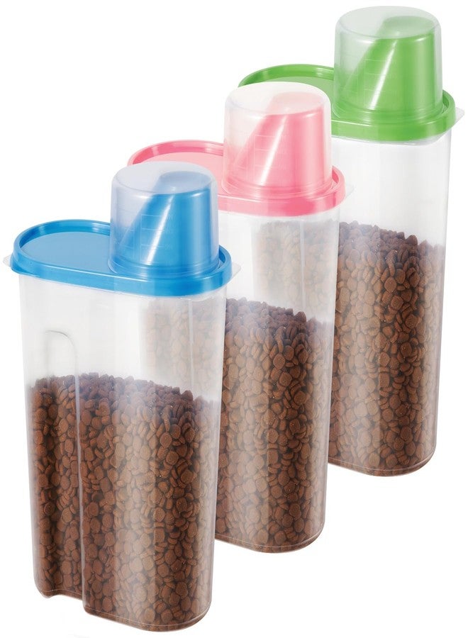 SenseYo 3 Pack 2lb 2.5L Pet Food Storage Container with Measuring Cup BPA Free for Small Dog, Cat, Bird (Blue Pink Green) - Image 1